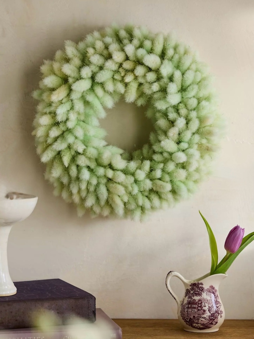 NEW Anthropologie X Terrain Preserved Bunny Tails Wreath, Mint, Small
